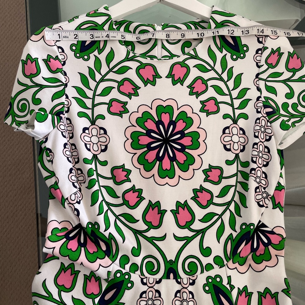 Tory Burch Green and Pink Leaf Dress